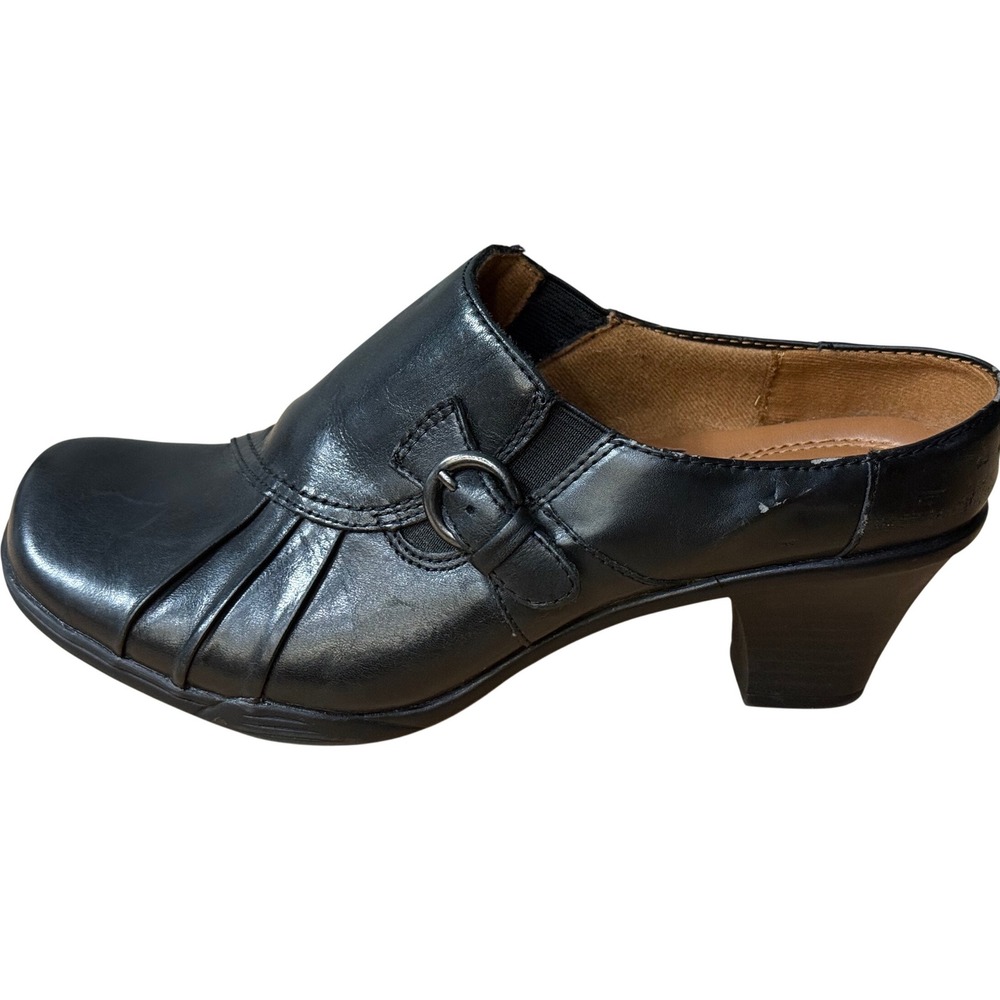 Earth Spirit Classics Black Leather‎ Pleated Buckle Mule Clogs Womens 8 4523849